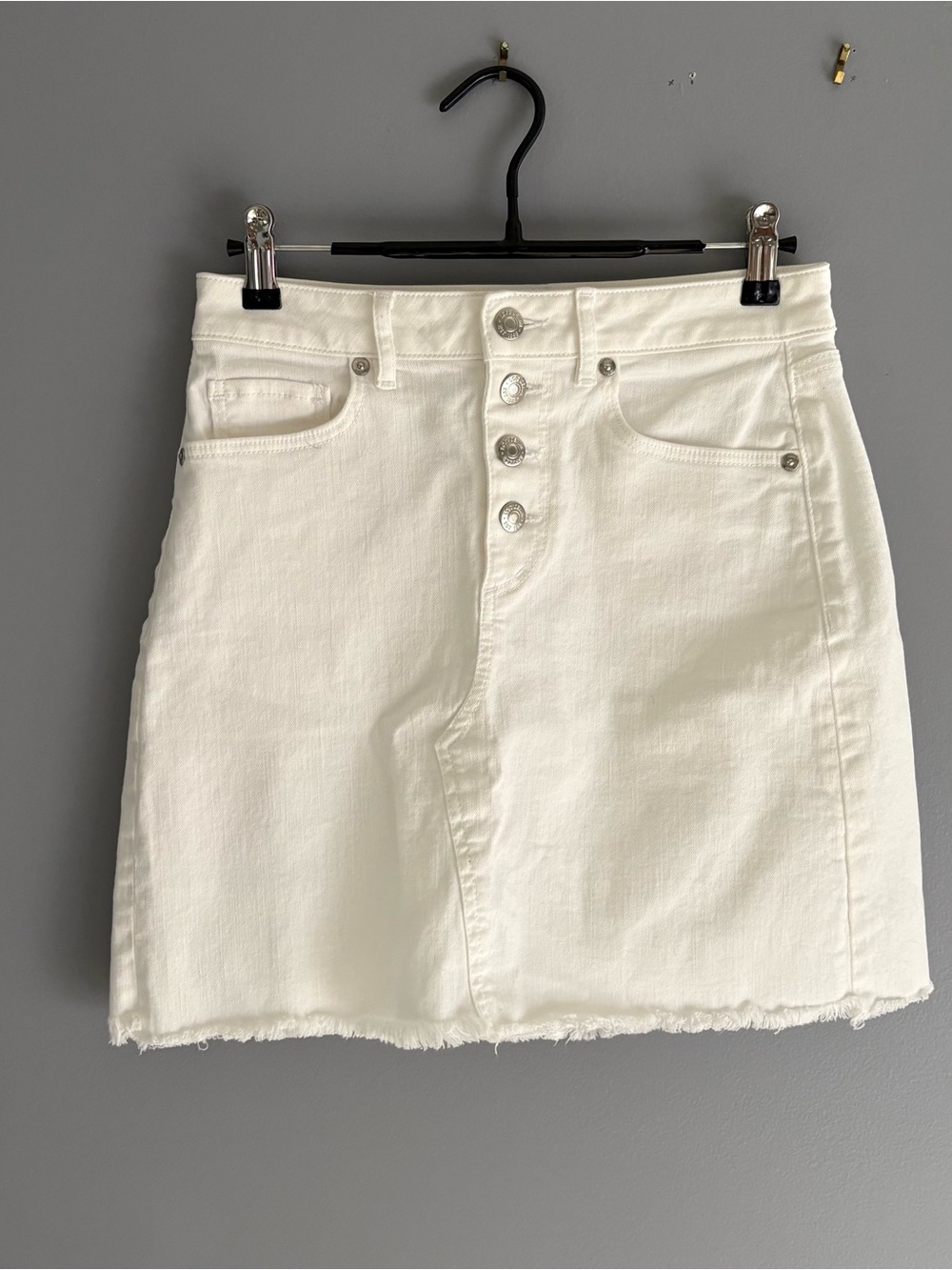 LOFT White Denim Mini Skirt with Button Front
